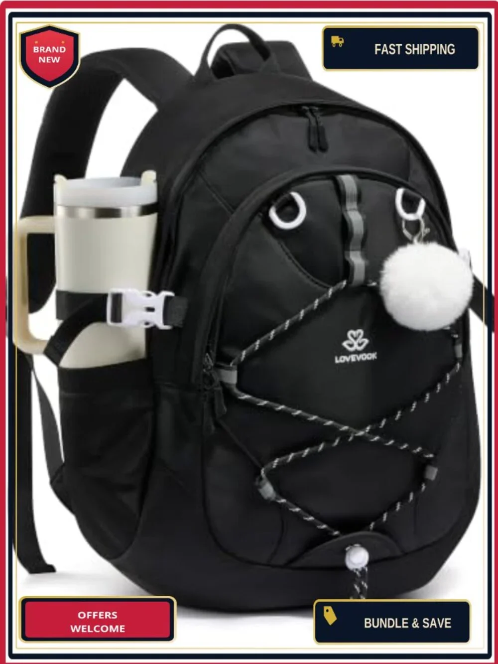 Waterproof School Backpack for Teen Girls with Chest Strap, Fits 15.6